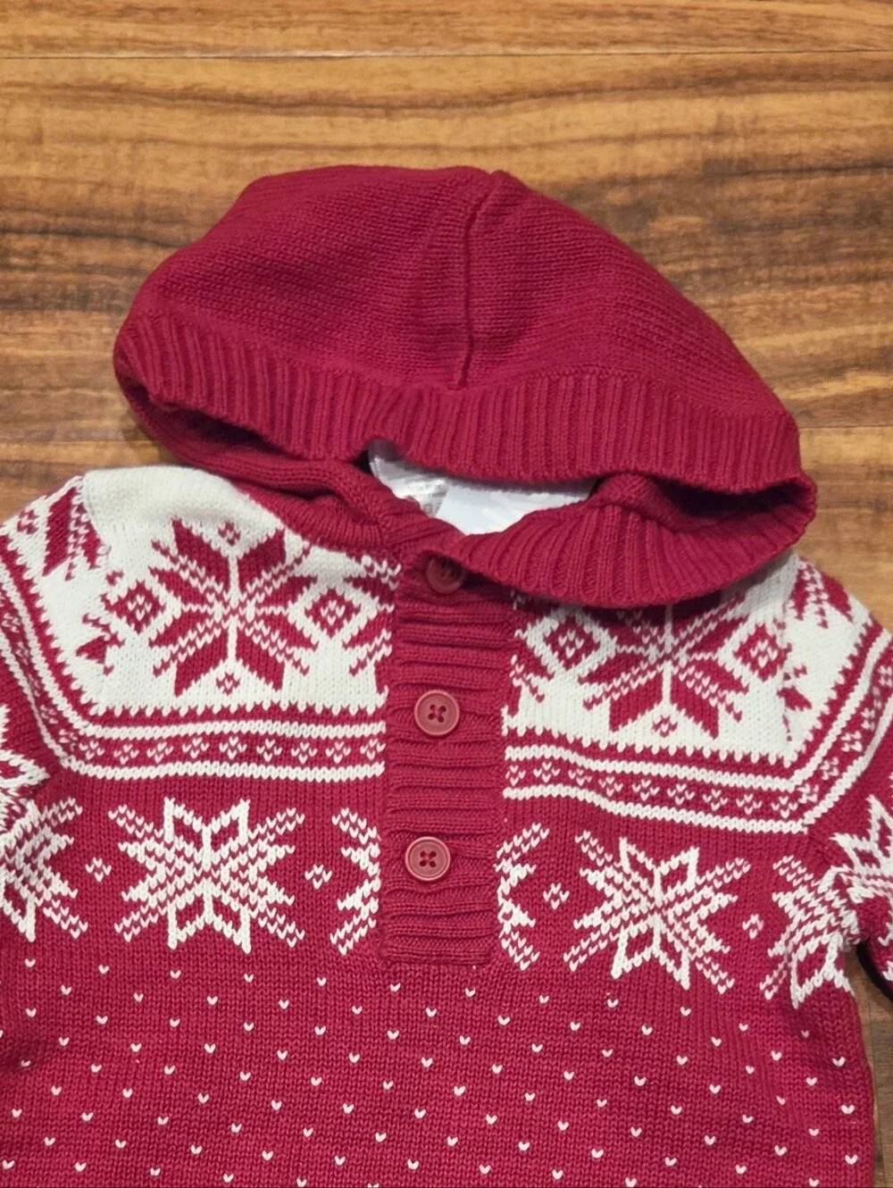 Gymboree NWT 6-12 Months Red Hooded Fair Isle Knit Sweater